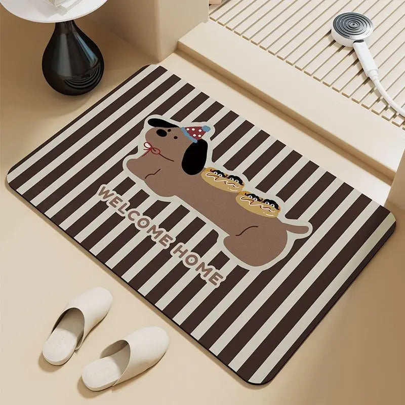 Dachshund puppy absorbent floor mat diatom mud bathroom door foot pad non-slip toilet toilet door cute foot pad Quick Pick Grocers
