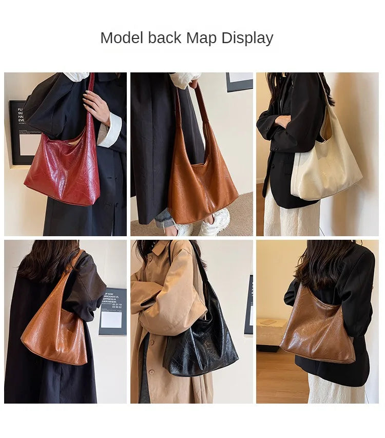 Autumn and Winter Vintage Women's Bag Large Capacity Suede Shoulder Bag Solid Color Simple Casual Commuter Bag Retro Handbags Quick Pick Grocers