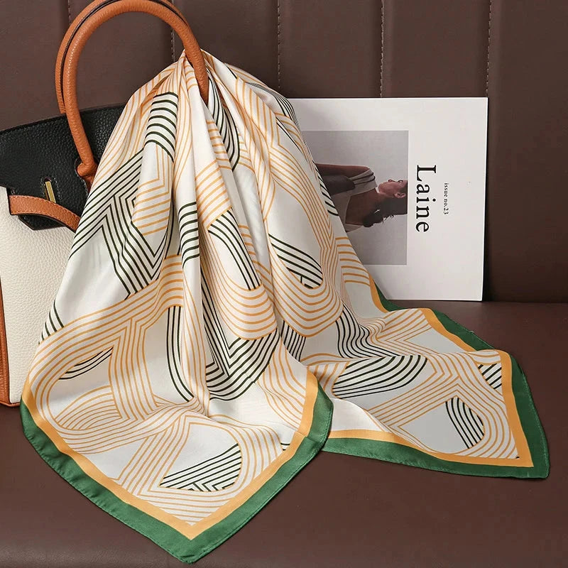 Luxury Print Satin Silk Square Scarf for Women Shawl Hijab Neckerchief Female Hair Ribbon Headband Fashion Wrap Bandana 2023 New Econic Blanks