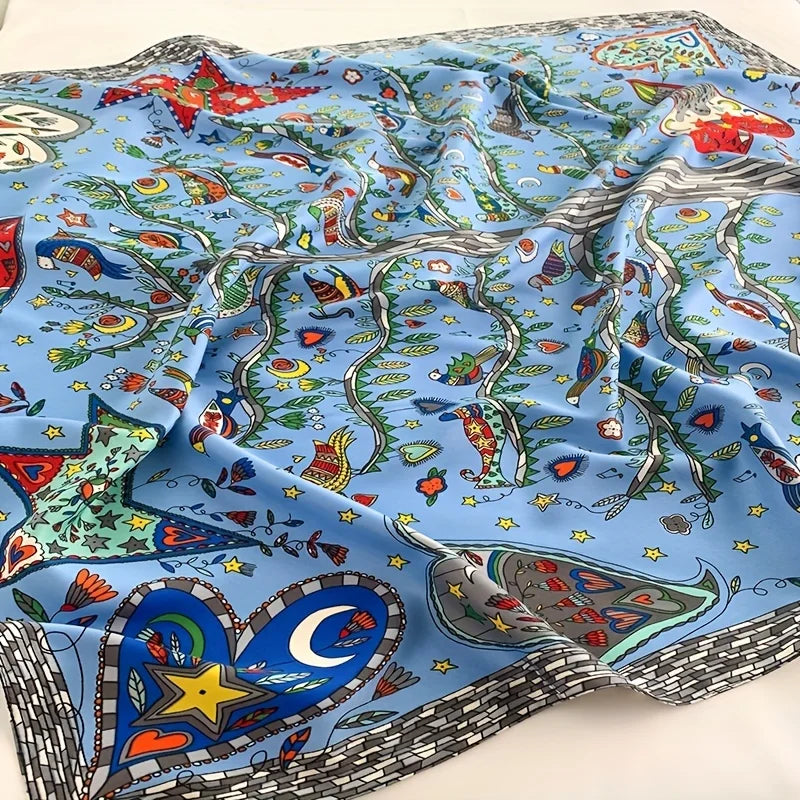 90*90Cm Square Scarf Twill Silk Feeling Women Head Shawls and Wraps Luxury Hair Tree Print Neck Scarves Hijab Bandana Pashmina Quick Pick Grocers