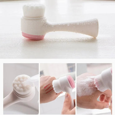 3D Double Silicone Facial Cleansing Brush Manual Massage Facial Brush Soft Bristles Exfoliator Double Sided Face Wash Brush Quick Pick Grocers