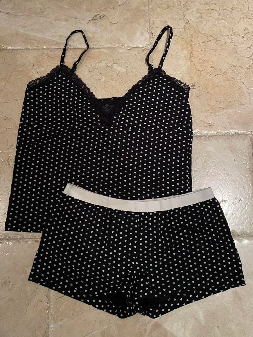 Strawberry Vest Shorts 2 Pieces Set Woman Eyelet Bow Slim Tank Top with Elastic Waist Patchwork Straight Short Pant Sweet Sets Quick Pick Grocers
