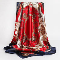 90*90cm Square Silk Scarves Women Hijab Shawls Fashion Print Kerchief Femme Head Scarf Foulard Bandana Beach Pareo Quick Pick Grocers