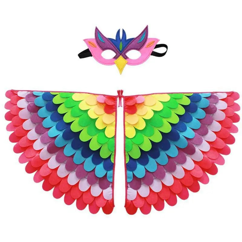 Bird Cosplay Costume Stage Performance Owl Peacock Wings Bird Felt Cape with Mask for Girls Boys Halloween Party Cloak Quick Pick Grocers