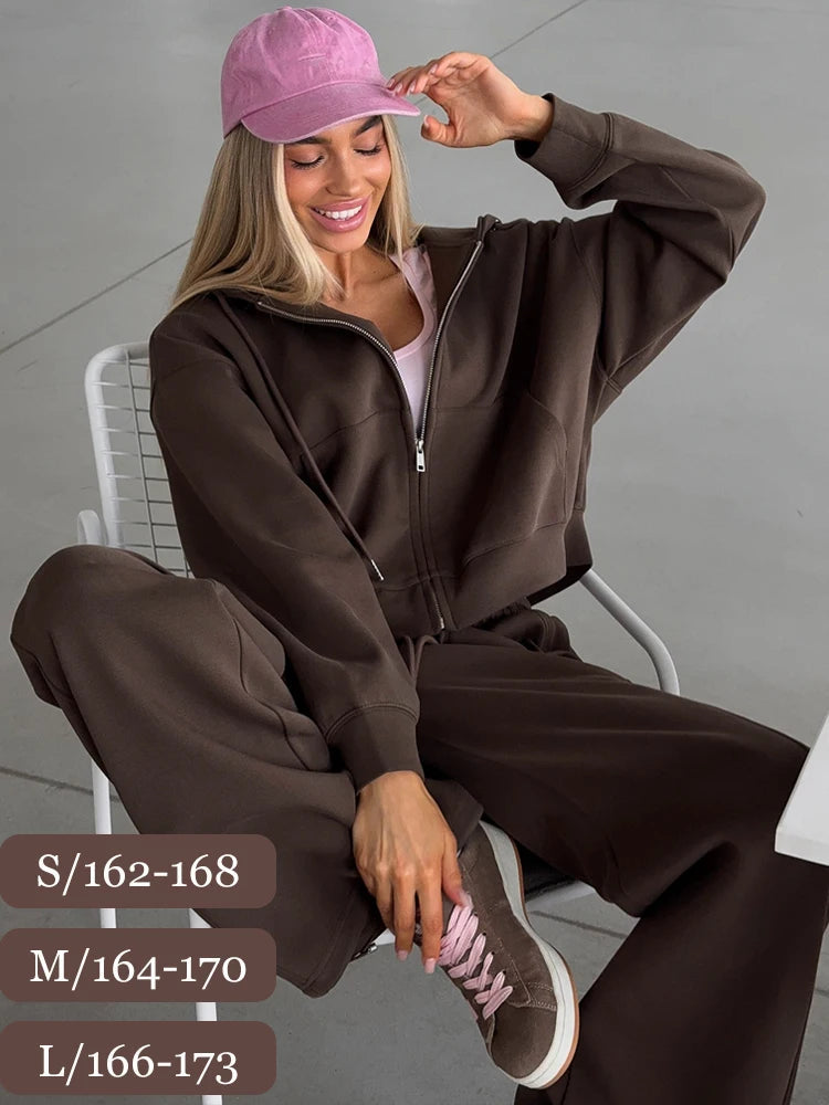 Autumn Women's Tracksuit with Zipper and Trousers Gary Casual Two Piece Set Women Casual Yellow  Pant Sports Suit with A Hood Quick Pick Grocers