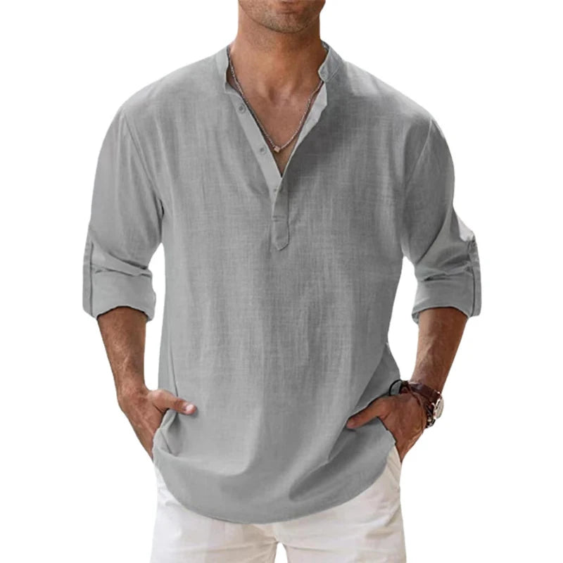 New Cotton Linen Shirts for Men Casual Shirts Lightweight Long Sleeve Henley Beach Shirts Hawaiian T Shirts for Men Quick Pick Grocers