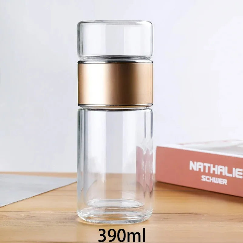 420ML Tea Water Bottle High Borosilicate Glass Double Layer Tea Water Cup Infuser Tumbler Drinkware Water Bottle With Tea Filter Econic Blanks