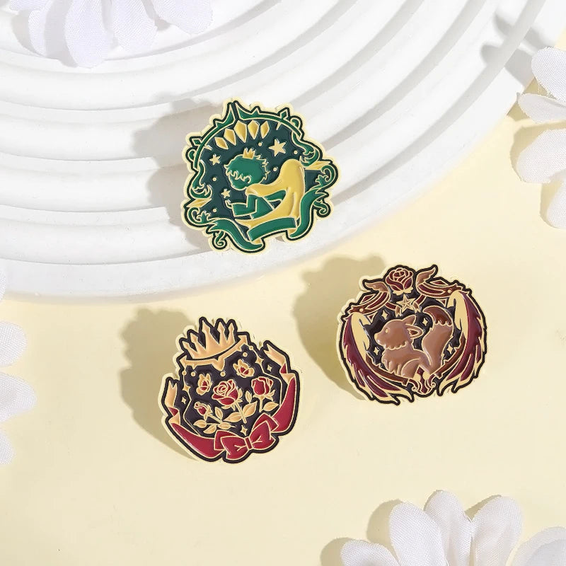 Cartoon Boy Fox Rose Enamel Pins Moon Star Whale Paper Boat Brooch Lapel Hat Bag Badge Jewelry Accessories Gift for Kids Friends Quick Pick Grocers