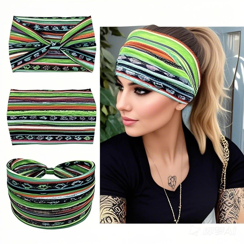 European American Women'S Bohemian Style Elastic Headscarf Fashionable Breathable Cotton Wide Brimmed Hair Accessories Quick Pick Grocers
