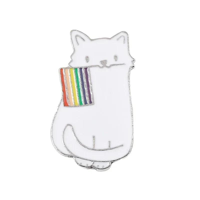 Rainbow Flag LGBT Enamel Pins Cute Black White Cat Pride Brooches Lapel Badges Cartoon Animal Jewelry Gifts for Lovers Friends Quick Pick Grocers