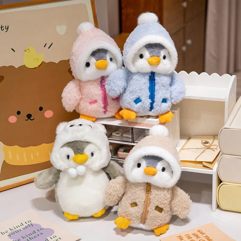 New Cute Penguin Plush Toy Baby Comforting Sleep Doll Fluffy Penguin Wearing Clothes Hats Stuffed Animal Pillow Birthday Gifts Purest Peak