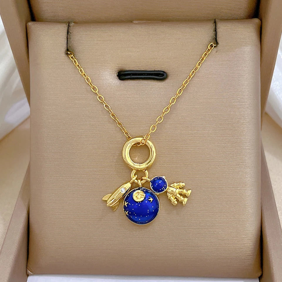 Light Luxury Titanium Steel Star Series Necklace for Women Gold Color Planet Moon Astronaut Pendant Necklaces Jewelry Gifts Quick Pick Grocers