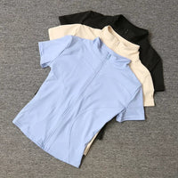 Summer High Quality Waist Slimming Training Tops Women's Quick-drying Tight Stand Collar Full Zipper Short Sleeves Yoga shirts Quick Pick Grocers