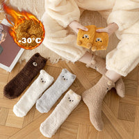 2 Pairs Cute Socks Bear Women Coral Velvet Thick Plush Warm Socks Sleep Fluffy Socks Cute Cartoon Lovely Floor Fuzzy Sock Winter Purest Peak