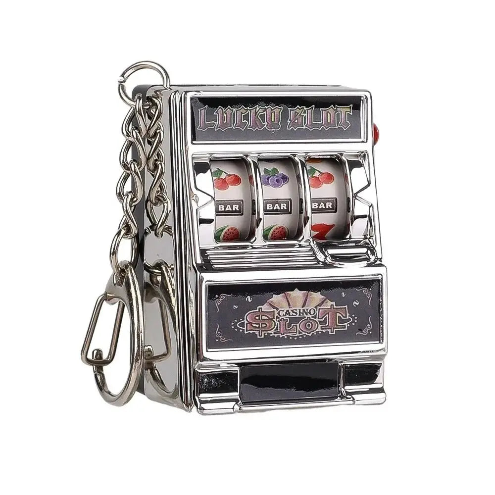 Mini Gambling Slot Machine Key Chains Creative Arcade Pocket Fruit Lucky Jackpot Gadget Antistress Toy Funny Games Keychain Ring Econic Blanks