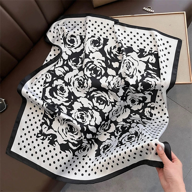 2025 Silk Shawl Print Headscarf Cat Hair Wrap Neckerchief Female Satin Square Scarf For Women Headband Foulard Hijab Bandana Quick Pick Grocers