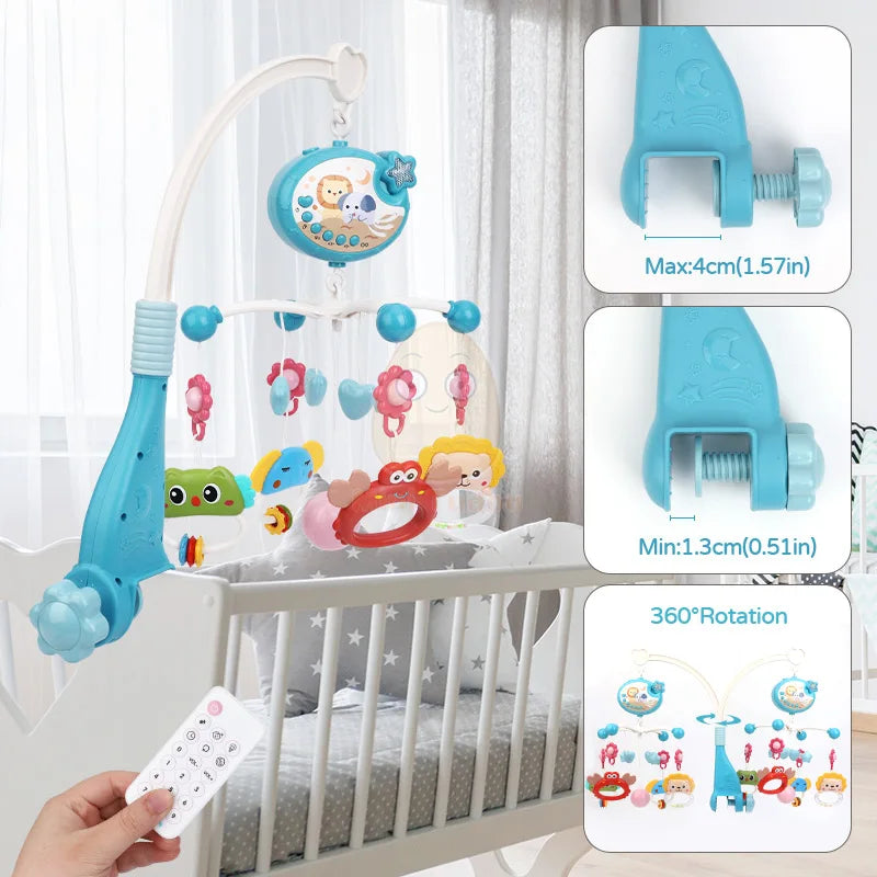 Baby Crib Mobile Rattle Toy For 0-12 Months Infant  Rotating Musical Projector Night Light Bed Bell Educational For Newborn Gift Purest Peak