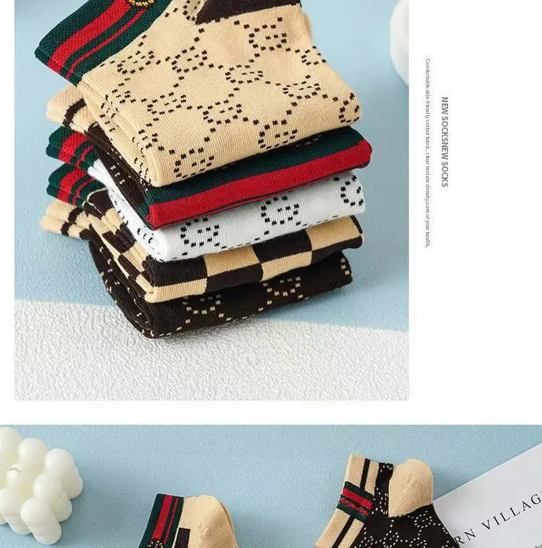 5/10/20 Pairs Winter Socks Men Short Breathable Luxury Socks Designer Brand Low-Cut Fashion Trendy Ankle Socks Geometric Pattern Quick Pick Grocers