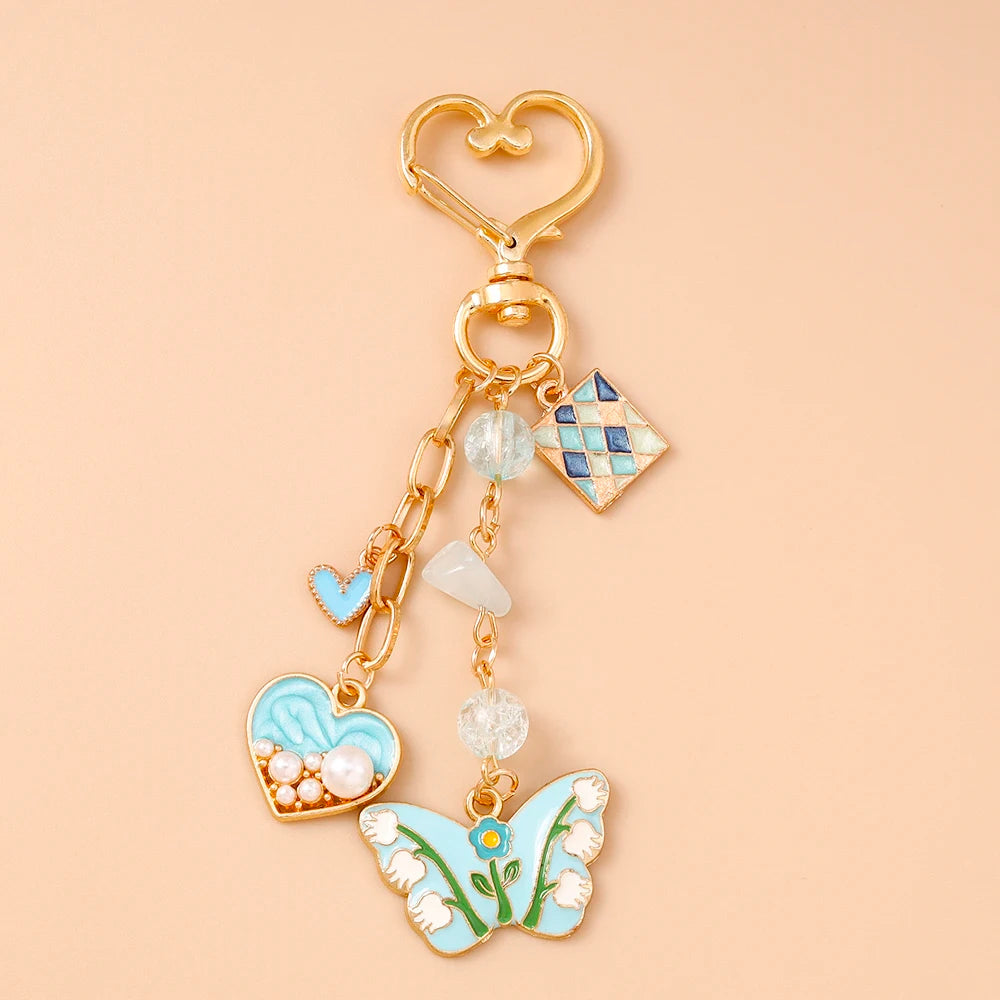 Cute Enamel Flower Butterfly Keychain Women Girls Love Heart Key Ring Pendants Handbag Decor DIY Handmade Jewelry Gifts Quick Pick Grocers
