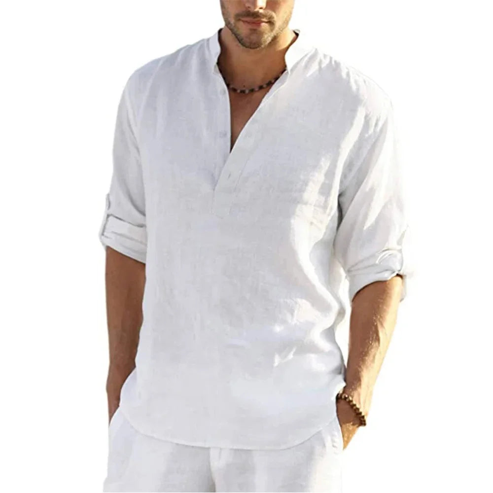 New Men's Casual Blouse Cotton Linen Shirt Loose Tops Long Sleeve Tee Shirt Spring Autumn Casual Handsome Men's Shirts Quick Pick Grocers