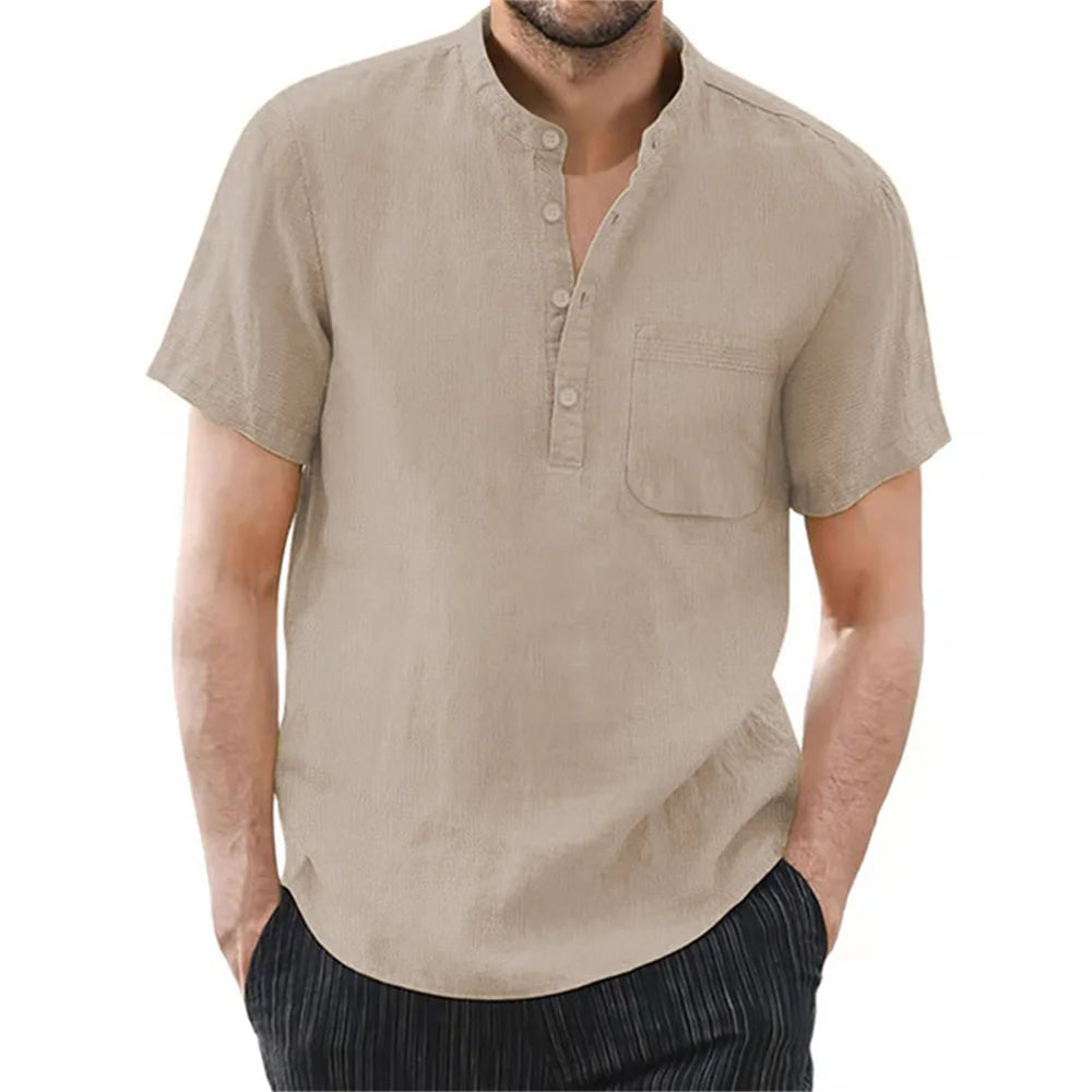 Men's Short Sleeve T-shirt Cotton and Linen Casual Men T-shirts Solid Color Summer Shirt Male Cozy Breathable Quick Pick Grocers