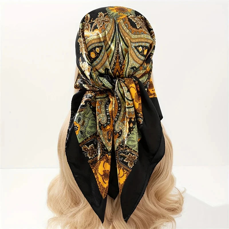 Satin Square Scarf Women Muslim Hijab Elegant 2025 Print Silk Neckerchief Shawl Wraps Headband Handle Hair Accessories Bandana Econic Blanks