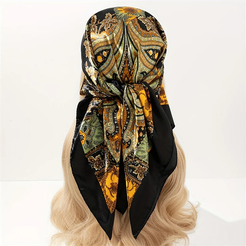 Handkerchiefs Hair Silk Scarf 90*90cm Print Satin Big Square Silk Scarves Shawls for Women Luxury Brand Designer Hijab Headband Quick Pick Grocers