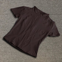 Summer High Quality Waist Slimming Training Tops Women's Quick-drying Tight Stand Collar Full Zipper Short Sleeves Yoga shirts Quick Pick Grocers