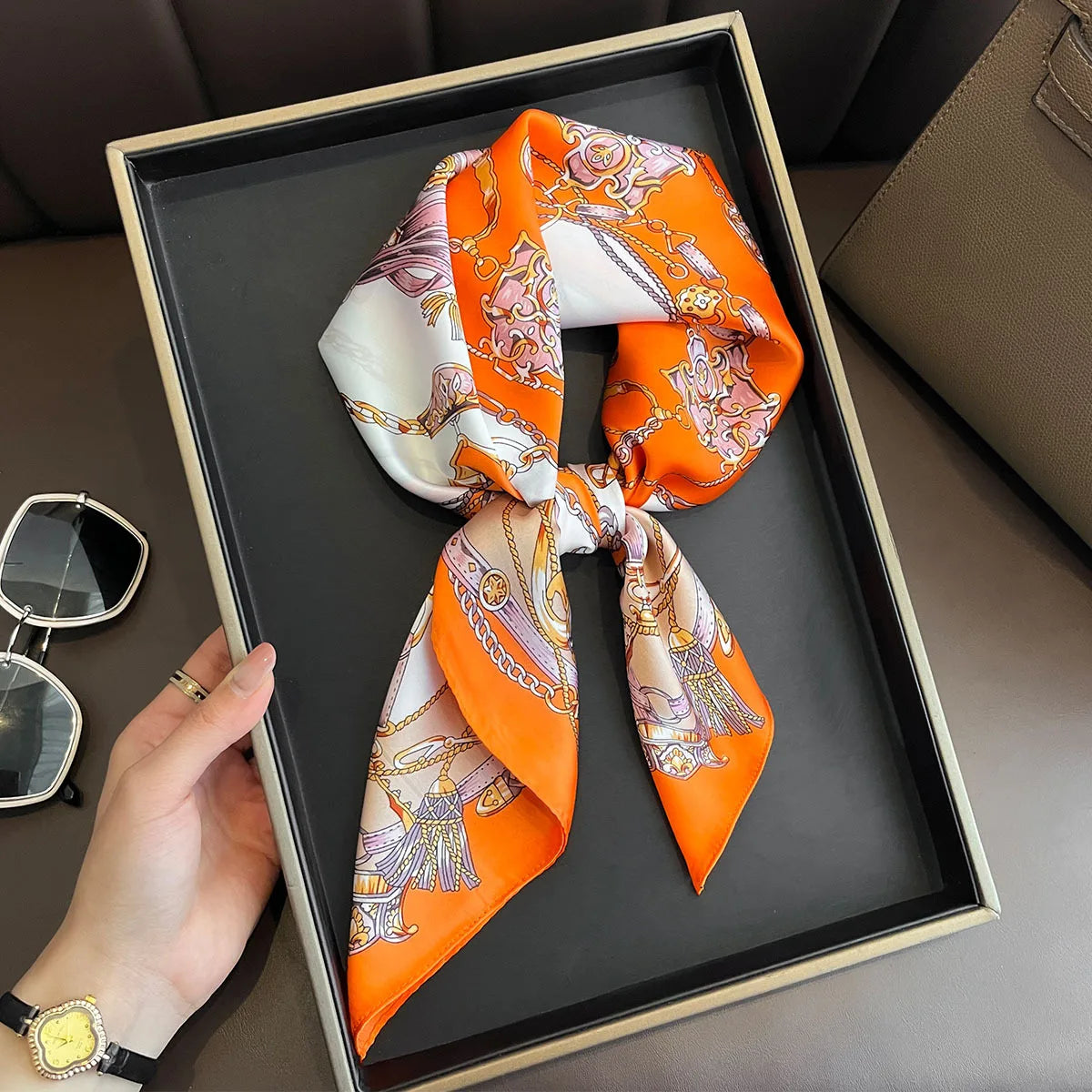 2025 New Fashion 70X70cmPrinted Women's Scarf Pashmina Silk Scarf Square Shawl Decorative Headband Neck Luxury Design Bandana Quick Pick Grocers