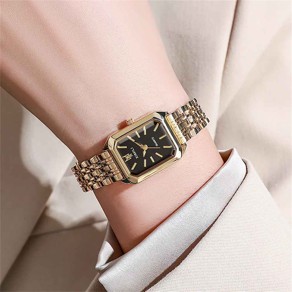 Women's Fashion Square Watches Gold Alloy Strap 2025 Luxury Ladies Quartz Wristwatches Qualities Female Roman Scale Clock Quick Pick Grocers