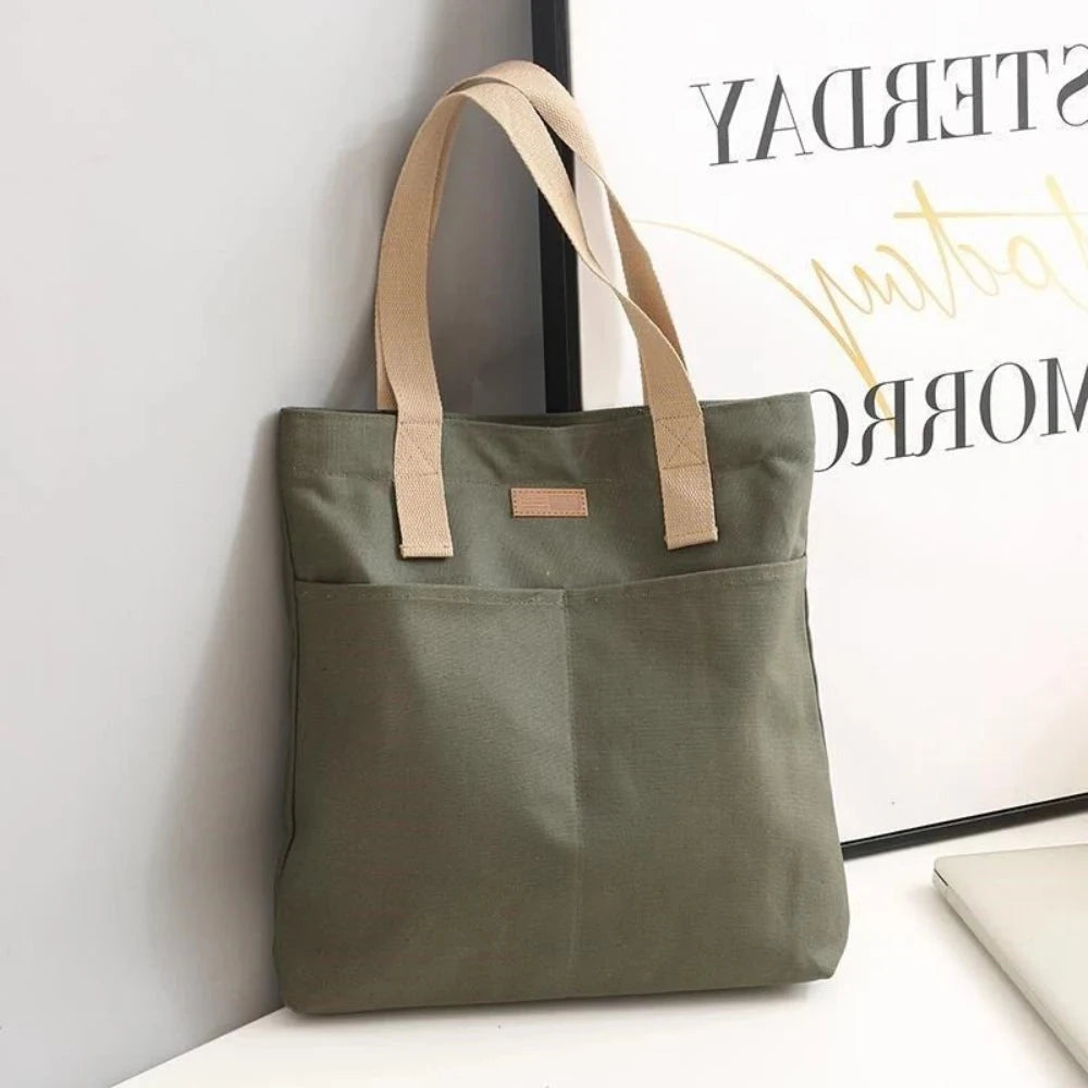 1Pc Women's Tote Bag Canvas Sewing Thread Large Capacity Advanced Sense Handbag Convenient Practical Female's Commuter Bag Econic Blanks