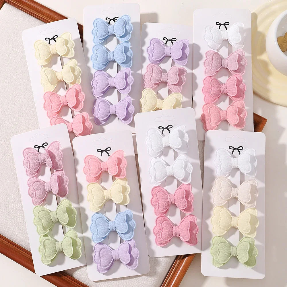 4Pcs/set Candy Colored Hair Clip Set for Girls Double Layered Bow Cute Bangs Hair Pin Cotton Safe Children's Hair Accessories Purest Peak