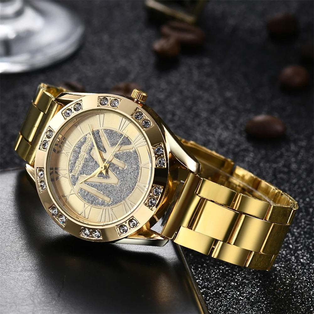 Luxury Women's Watch Fashion 2025 Diamonds TVK Quartz Watch Business Stainless Steel Gold Ladies Clock Gift Wristwatch Quick Pick Grocers