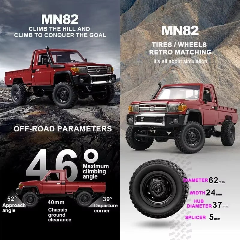 MN82 4WD Off-road Rc Car With LED Lights 1:12 Full-scale Simulation Professional 2.4G Remote Control Pickup Truck Model Kids Toy Quick Pick Grocers