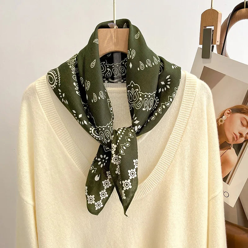 Spring/Summer 70cm Cashew Print Square Scarf Women’s Breathable Imitation Silk Bandanna Luxury Female Neckerchief Fashion Hijab Quick Pick Grocers