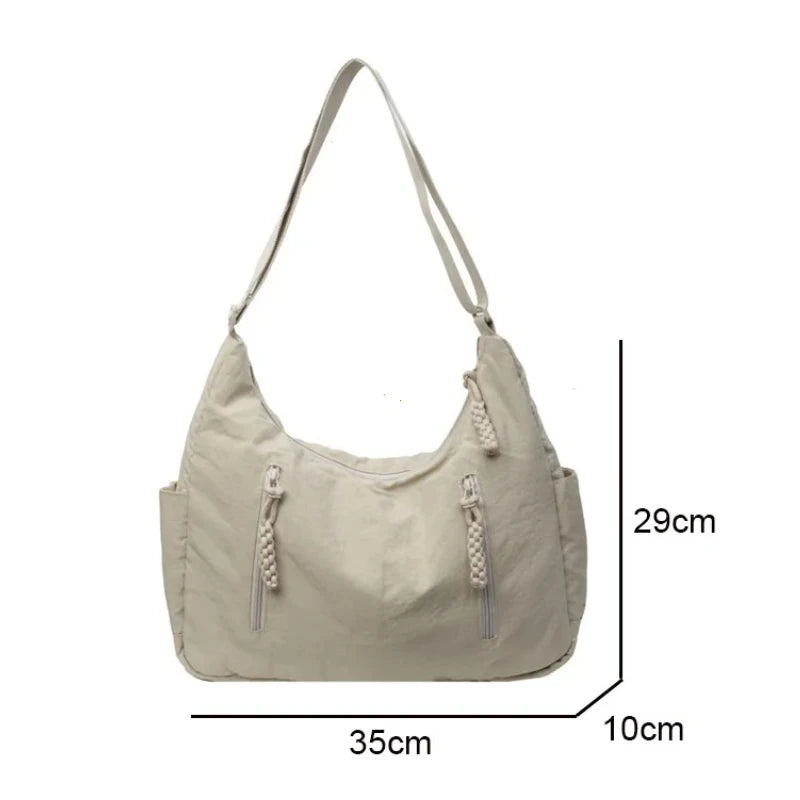 Trendy Women's Soft Cloth Shoulder Bag Solid Color Student 2026 Spring Y2k Casual Style Big Handbags Crossbody Bags for Women Quick Pick Grocers