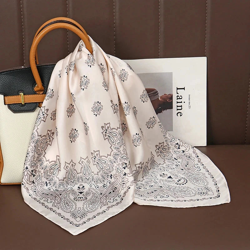 Luxury Print Satin Silk Square Scarf for Women Shawl Hijab Neckerchief Female Hair Ribbon Headband Fashion Wrap Bandana 2023 New Econic Blanks