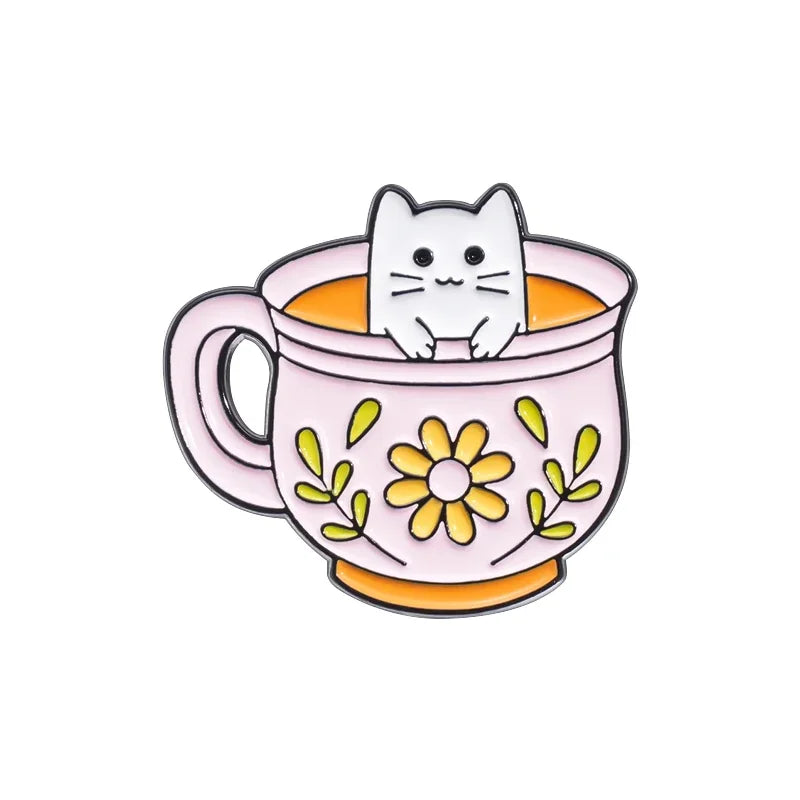 Creative Coffee Cup Animal Collection Enamel Pins Ghost Duck Capybara Frog Brooch Lapel Badge Cute Halloween Jewelry Kid Gift  ﻿ Quick Pick Grocers