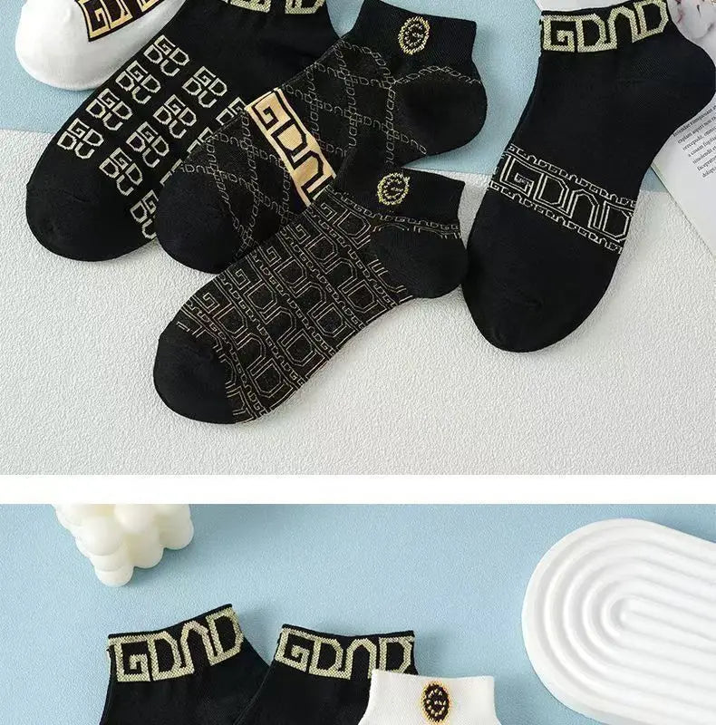 5/10/20 Pairs Winter Socks Men Short Breathable Luxury Socks Designer Brand Low-Cut Fashion Trendy Ankle Socks Geometric Pattern Quick Pick Grocers