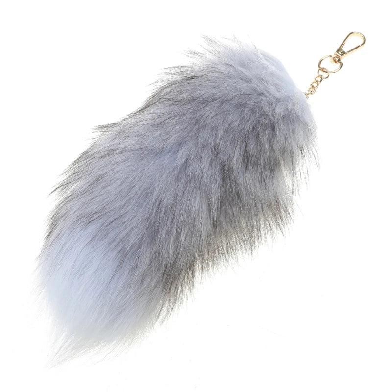Plush-Fox Tail Keychain Furry Racoon Tail Keyring Keychain 28cm Animal Tail Key-Pendant Pompoms Keyring Holder Bag-Decor Econic Blanks