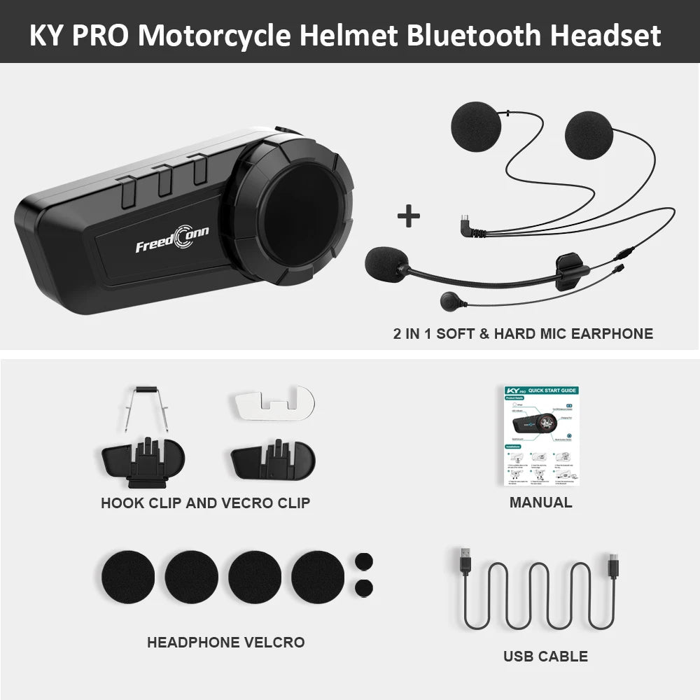 Freedconn KY Pro Motorcycle Intercom Bluetooth helmet Headset Motorbike 6 Riders 1000M Moto Group Waterproof Interphone Quick Pick Grocers