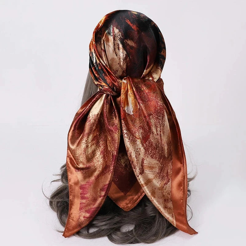 Satin Square Scarf Women Muslim Hijab Elegant 2025 Print Silk Neckerchief Shawl Wraps Headband Handle Hair Accessories Bandana Econic Blanks