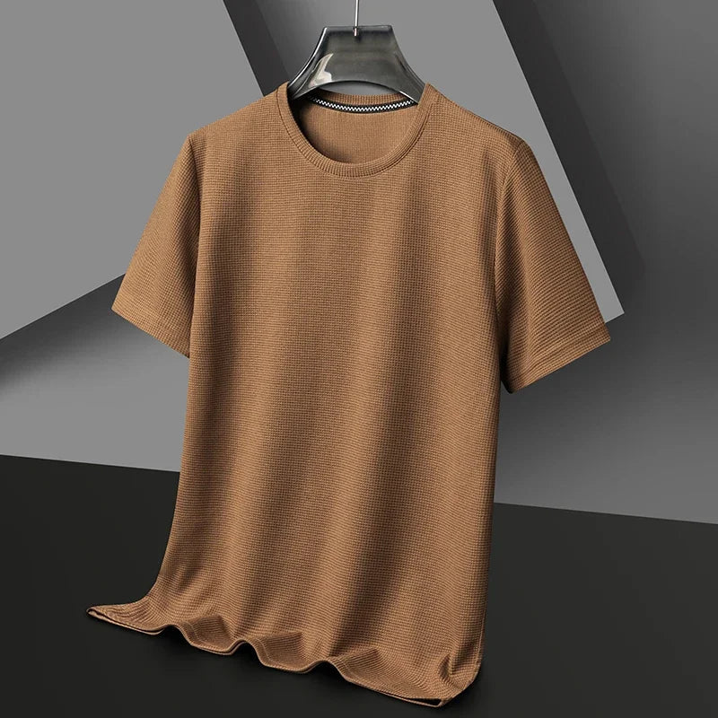 New Summer Waffle Round Neck Short Sleeved T-shirt for Men's Short Sleeved Top Quick Pick Grocers