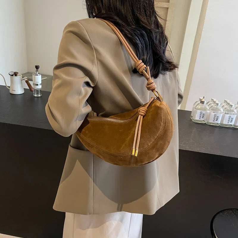 Faux Suede Super Popular Niche Suede Shoulder Bag for Women 2025 Hot Sale Single Crossbody Bags Underarm Dumpling Sweet Bags Quick Pick Grocers