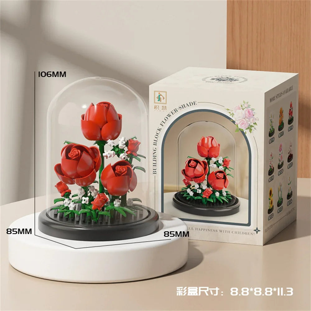 Eternal Flower Bouquet Bonsai Potted Plant Micro Building Blocks Model Home Decoration Puzzle Toys Kids Birthday Christmas Gifts Purest Peak Salt