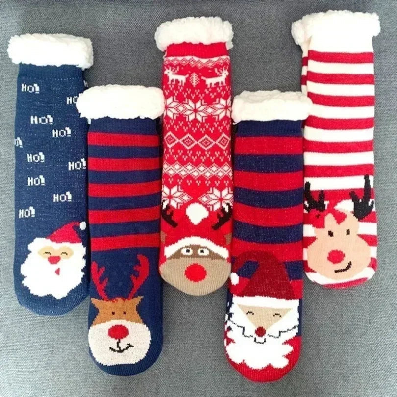 Christmas Gift Slipper Socks Women Thermal Winter Warm Plush Non slip Grip Sleeping Floor Short Sock Fuzzy Fluffy Female Cartoon Quick Pick Grocers