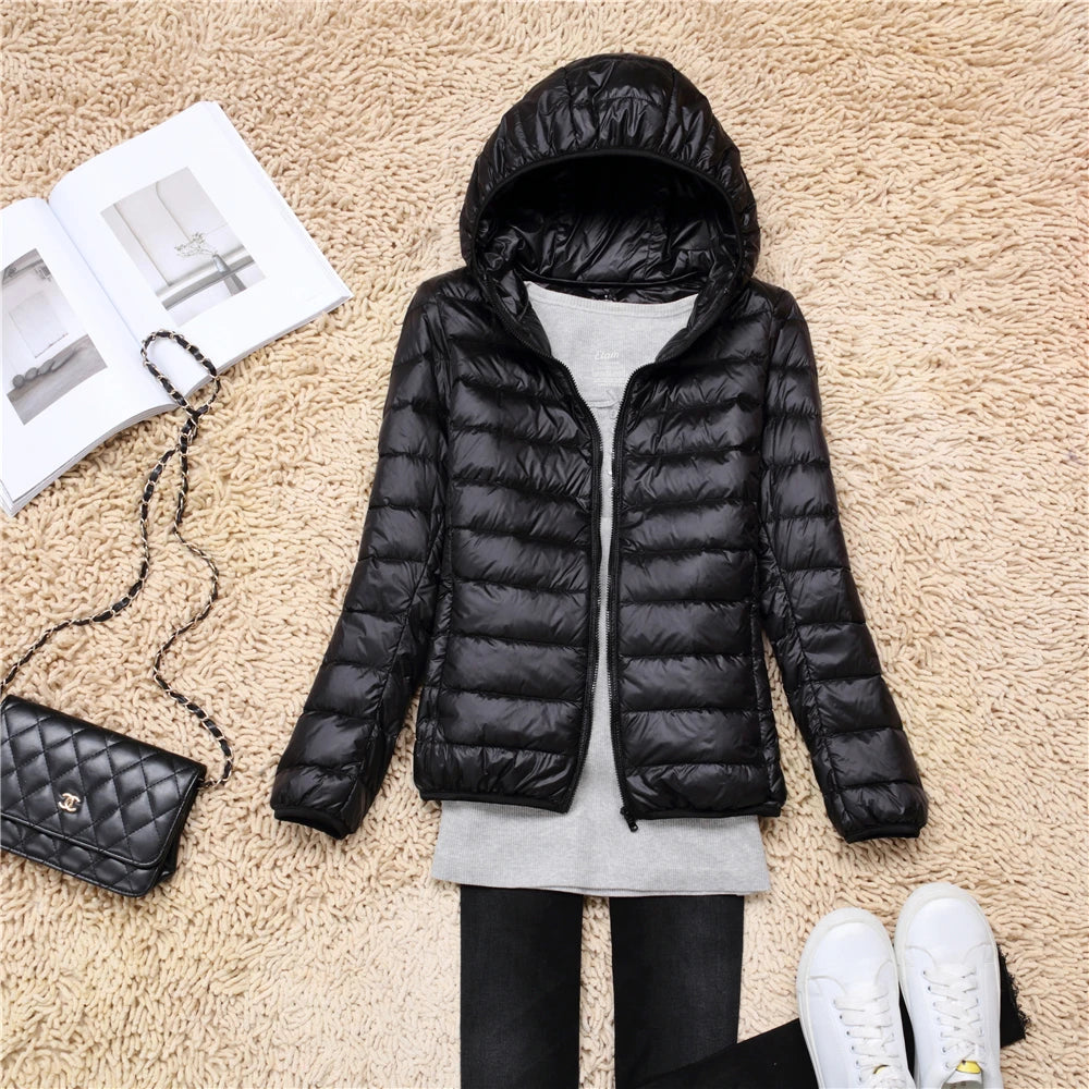 Women Puffer Jacket 15 Colors Plus Size 5XL 6XL 7XL 2025 New Spring Autumn Female Ultra Lightweight Packable Hooded Down Coats Quick Pick Grocers