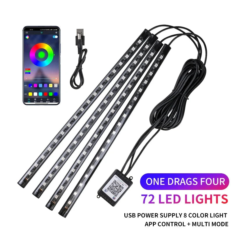 Neon LED Car Interior Ambient Light Kit – RGB Foot Strip Lighting with APP & Remote Control, Music Sync Car Decor Lamp Econic Blanks
