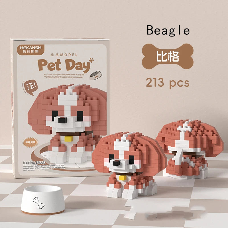 18 Styles Little Dog Cat Cute Pet Small Building Block Model Series Ornaments Children's Toys Miniature Bricks Quick Pick Grocers