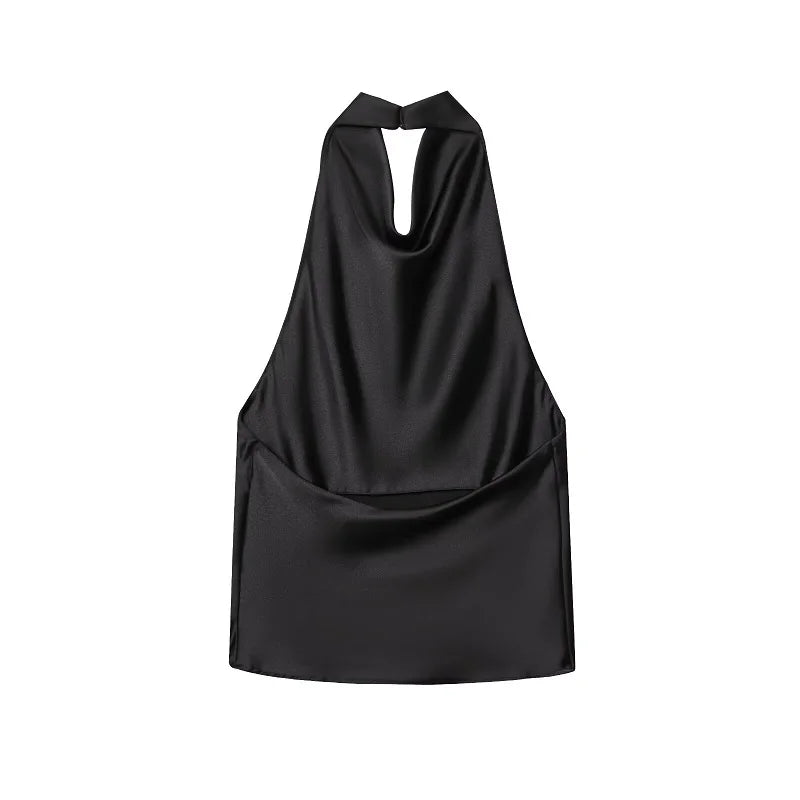 MUJER 2026 Halter Tops for Women Black Satin Backless Top Female Pink Summer Beach Top Woman off Shoulder Camisole Top Women Quick Pick Grocers